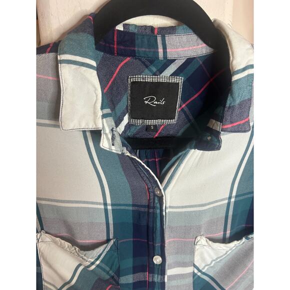 RAILS Green plaid Button Down Short Sleeve Shirt S 2-6 - Picture 2 of 3